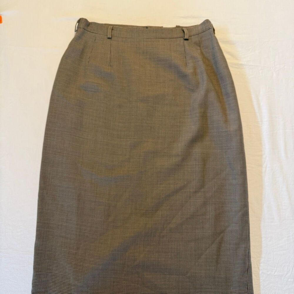 Austin Reed Wool Pencil Skirt | Black Tan Houndstooth Classic | Size 16